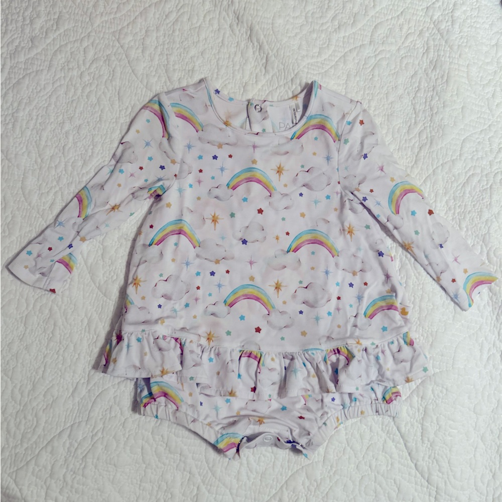6-12 month Posh Peanut Bamboo long sleeved bodysuit dress. Parz